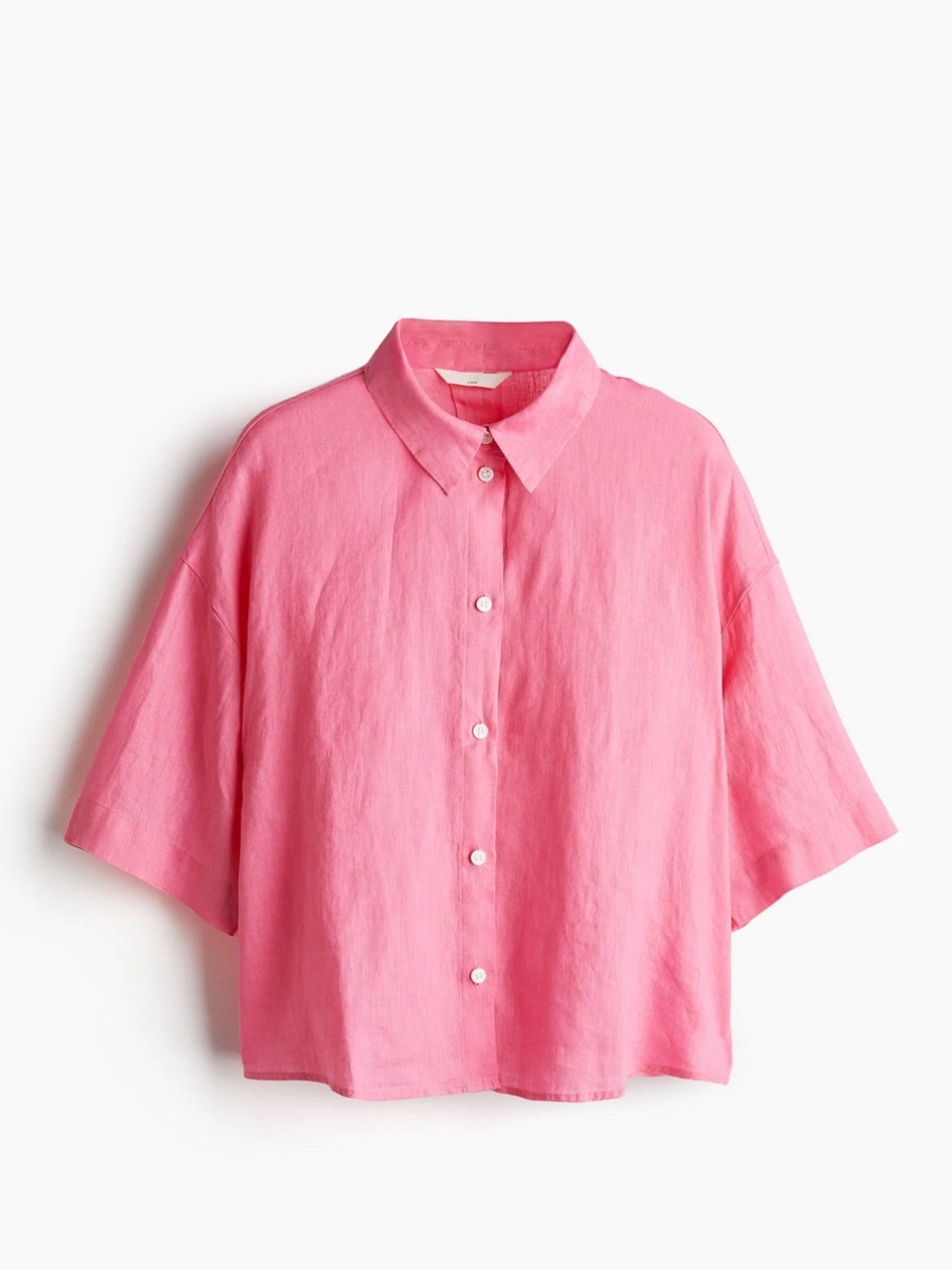 H&M Pink Boxy Short-Sleeve Button-Down Shirt